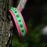 Green and Pink Rhinestone BioThane Dog Collar