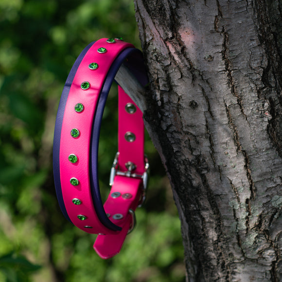 Pink and Purple Rhinestone BioThane Dog Collar