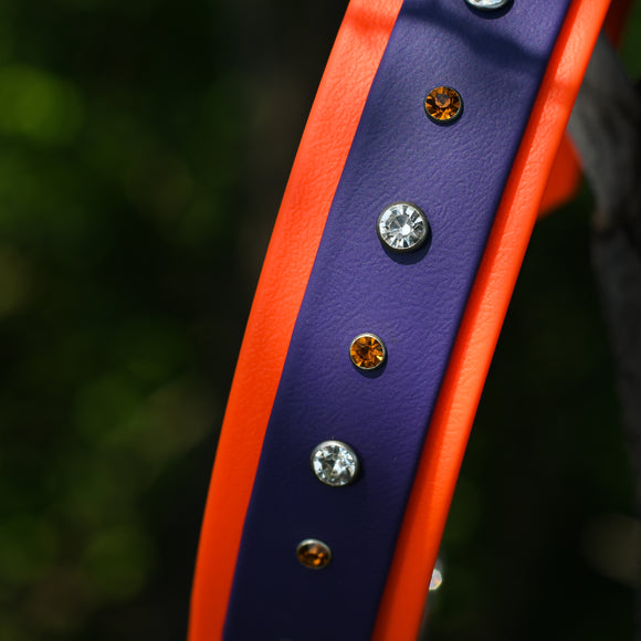 Purple and Orange Rhinestone BioThane Dog Collar