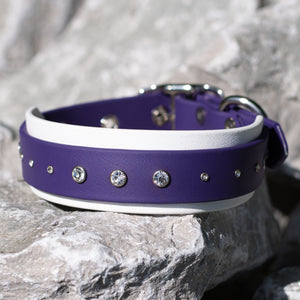 Purple and White Rhinestone Biothane Dog Collar